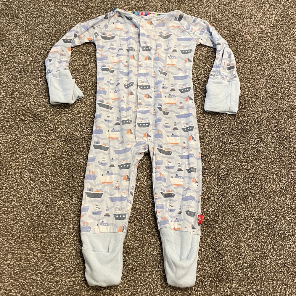 Magnetic Me Light Blue Nautical Print Footed Pajamas